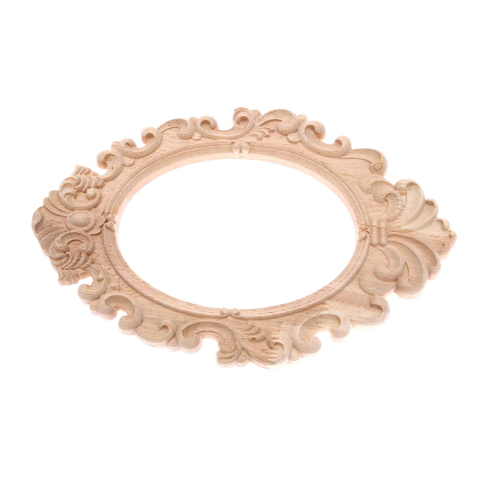 Carved Wooden Onlays MUXSAM 1Pc Large Wood Carved Corner Applique Onlay Picture Frame Hollow Out Oval Shape Wood Carving Decal Unpainted Vintage European Wood Carved Mouldings For Home Furniture Decoration 31x20cm Wood