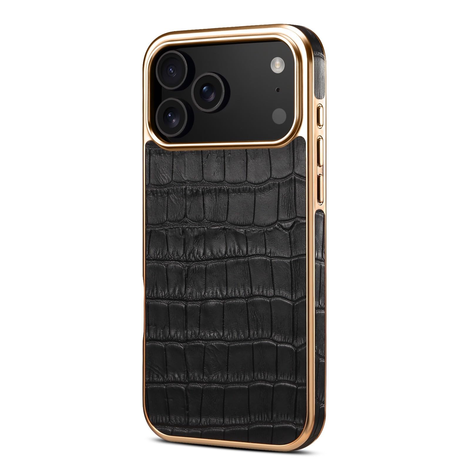 Coque iPhone 17 Air croco noir étui rigide en cuir véritable