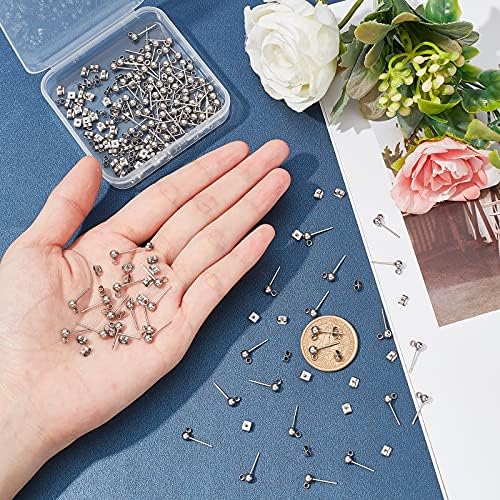 PandaHall 200pcs Ball Stud Earring Kit, Stainless Steel Ball Post Earring Studs Round Ball Ear Pin with Loop with Butterfly Earring Back for Dangle Earring Jewellery Making