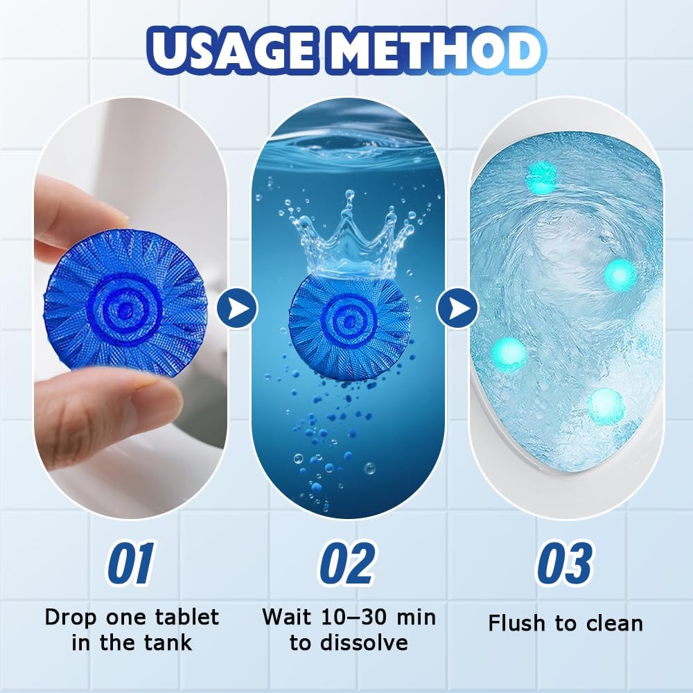 Automatic Toilet Bowl Cleaner, 2026 New Toilet Cleaning Tablets, Long Lasting Tank Cleaner for Bathroom, Convenient Blue Deodorizer, Easy Flush Cleaner Tablets for Home (30)