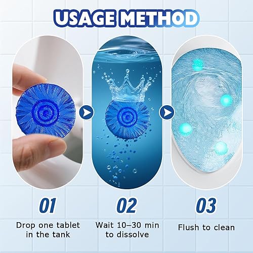Miniatura 3 de Limpiador automático de inodoro, tabletas de limpieza de inodoro 2025, limpiador de tanque de larga duración para baño, práctico desodorante azul,