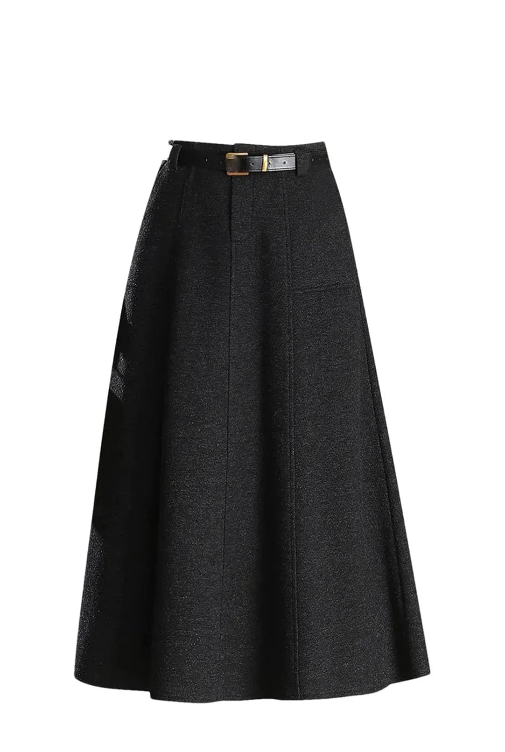 Womens Winter Thickened Woolen High Waist Large Swing Slimming A- Line Midi Skirt