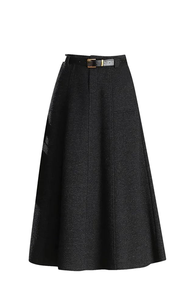 Womens Winter Thickened Woolen High Waist Large Swing Slimming A- Line Midi Skirt