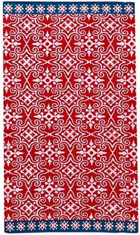 Espalma Over Sized Luxury Beach Towel, Large Size 70 Inch x 40 Inch Soft Velour and Reversible Absorbent Cotton Terry, Thick and Plush Jacquard Beach Towel, Multi Tropical Palm Stripe
