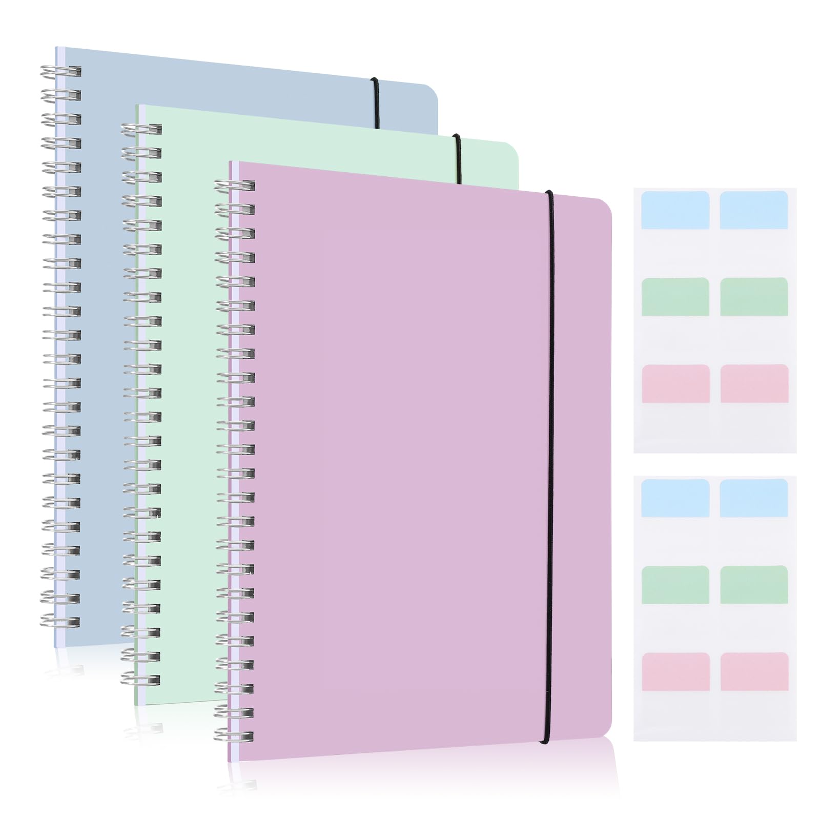 Photo 1 of 3 Pcs Spiral Notebook 5.9x8.3, 140 Pages Small Notebook for Women A5 College Ruled Journals Cute Notebooks with Large Pockets and Index Stickers for Home School Office Use?Purple, Green, Blue?