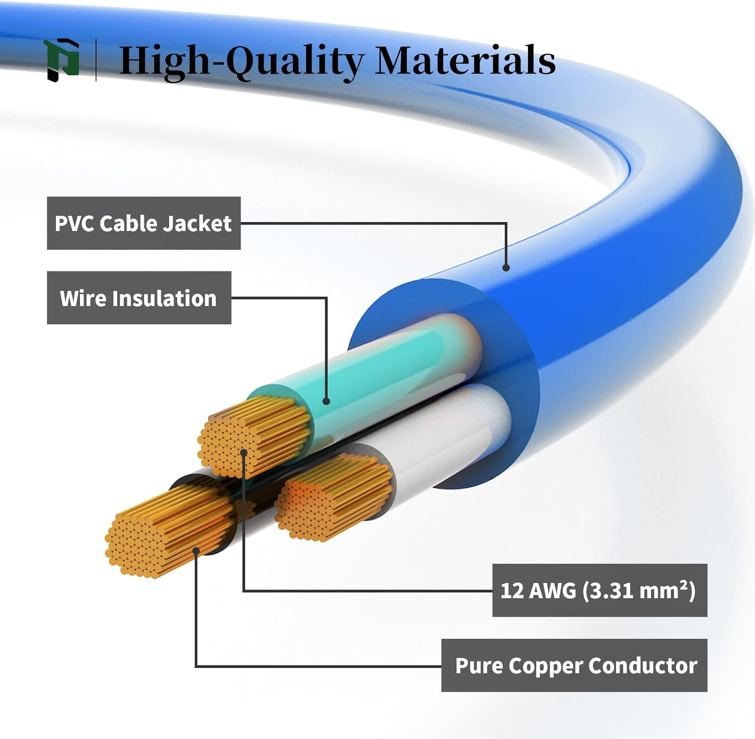 PLUGTUL 12 Gauge Extension Cord 50FT, Heavy Duty Lighted Extension Cord, 3 Prong Grounded Plug, 15A 1875W SJTW ETL Listed, Stays Flexible in Extreme Weather -58°F to +140°F, Blue