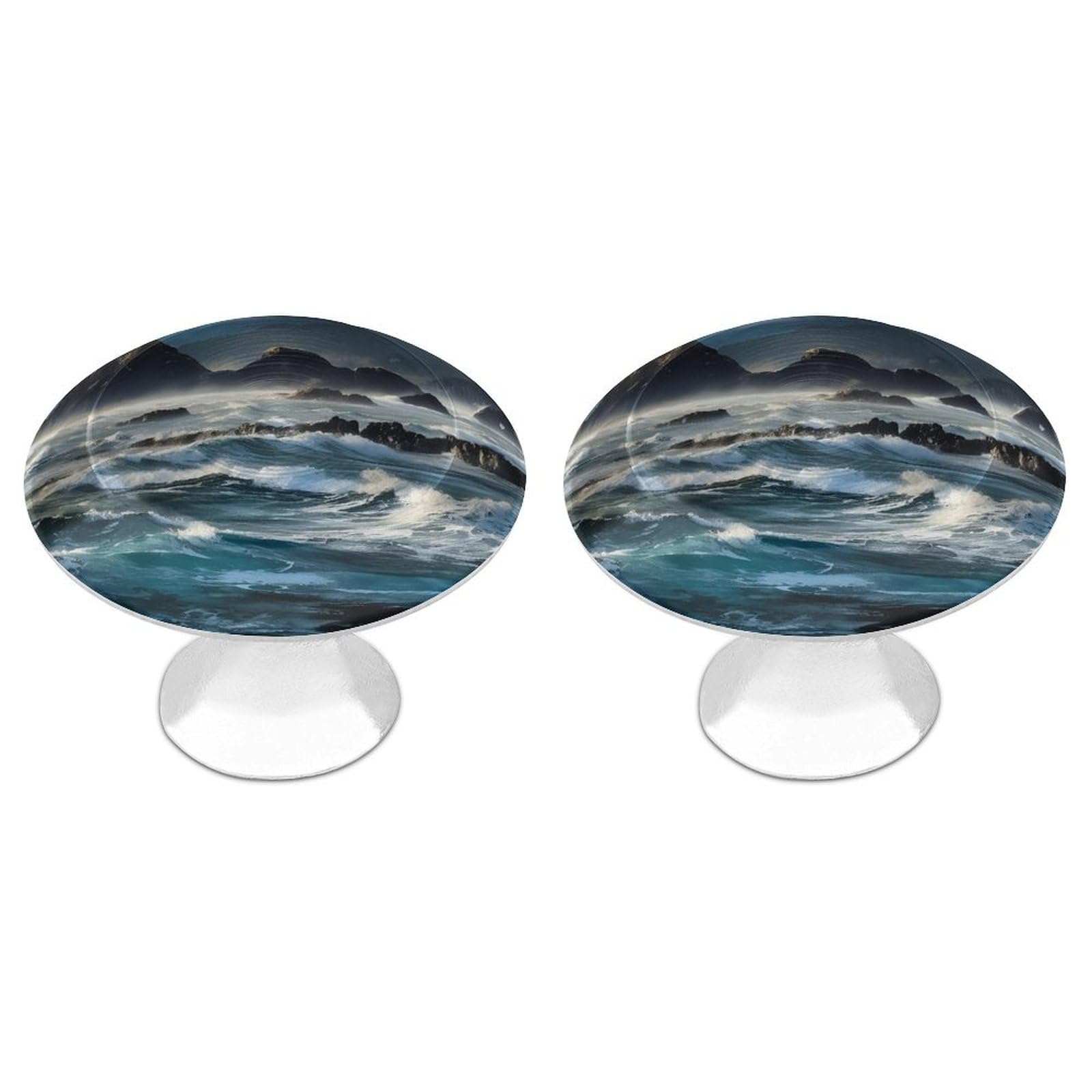 QMNLKH Mountains Meet The Sea Cabinet Knobs for Home, Round Drawer Pulls for Kitchen, Personalized Cupboard Handles with Screw, Fashion Dresser Knobs for Office, Drawer Handles, 2 Packs
