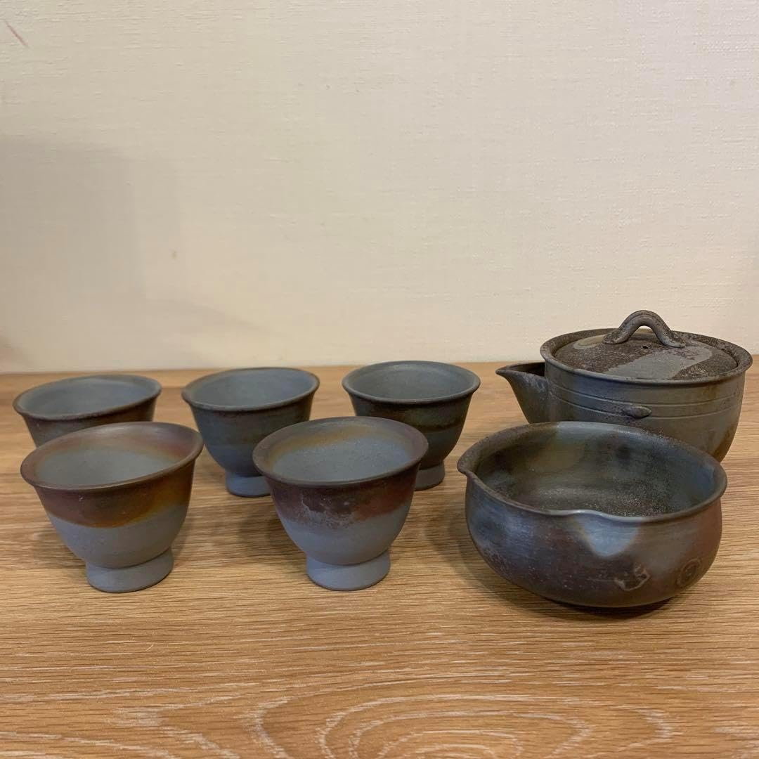 青備前 茶器 陶峰 119 備前焼 文沸茶入 陶峰作 茶道具 时代箱