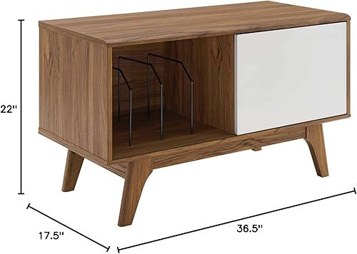 Miniatura 3 de Modway Envision Mid-Century - Soporte moderno para discos de vinilo de 37 pulgadas, 37 pulgadas, color blanco nogal