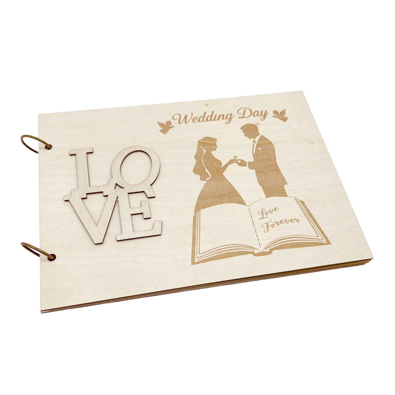 Carotoe No. 3 Wood Construction 20 Pages Hollow Wedding Guest Book Engagement Guestbook Home Display Decoration Supplies Wedding Guest Book