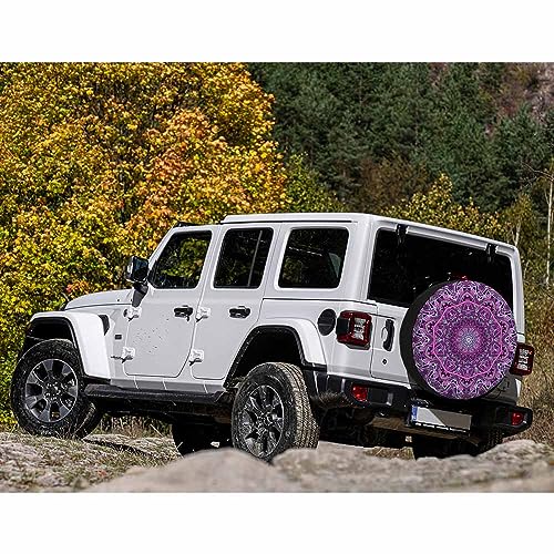 Image of Mandala Spare Tire Cover Vintage Purple Decorative Flower Mystical Stained Glass Weatherproof Universal Wheel Protectors Camper Tire Covers for Trailer Rv Travel(17 inch)