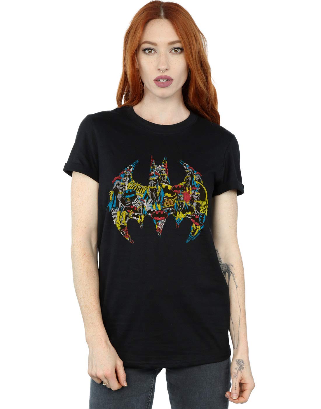 Absolute Cult Women's Black Dc Comics Batman Batgirl Logo Collage Boyfriend Fit T-Shirt XX-Large
