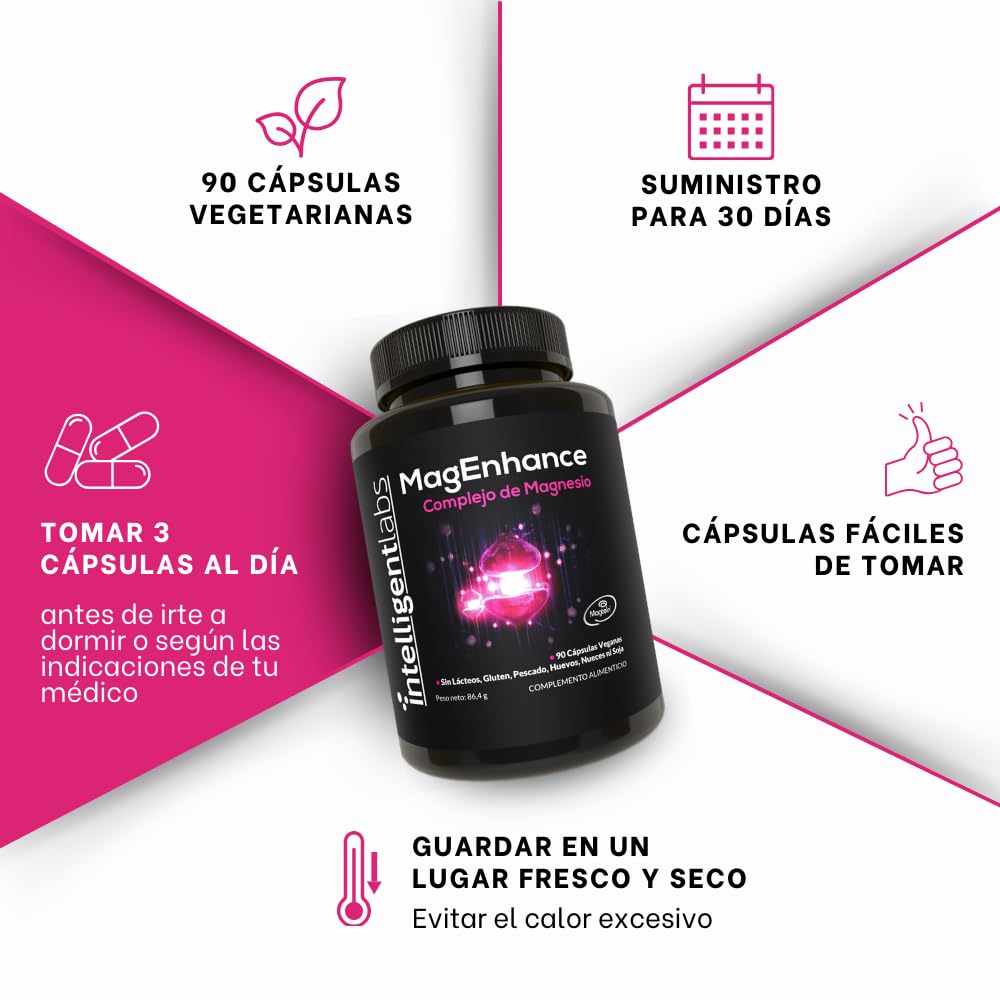 Suplemento de Magnesio MagEnhance Magtein® de Intelligent Labs, Complejo de L-Treonato de Magnesio con Glicinato y Taurato de Magnesio, 90 Cápsulas (Paquete de 2)