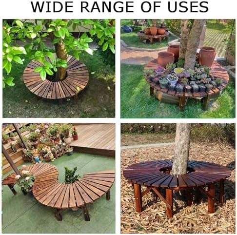Curved Fan-Shaped Wooden Tree Bench, Outdoor Garden Furniture for Patio, Deck, Yard, Lawn, Balcony - Semi-Circular Seating (Color 2)
