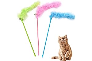 3 PCS Cat Interactive Feather Wand Toys with Bell