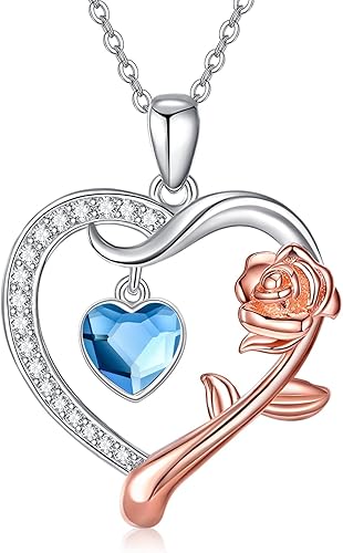 JUSTKIDSTOY Collar de piedra natal para mujer plata de ley 925 collar con dije de flor de corazón de amor para mujer novia hermana día de la madre