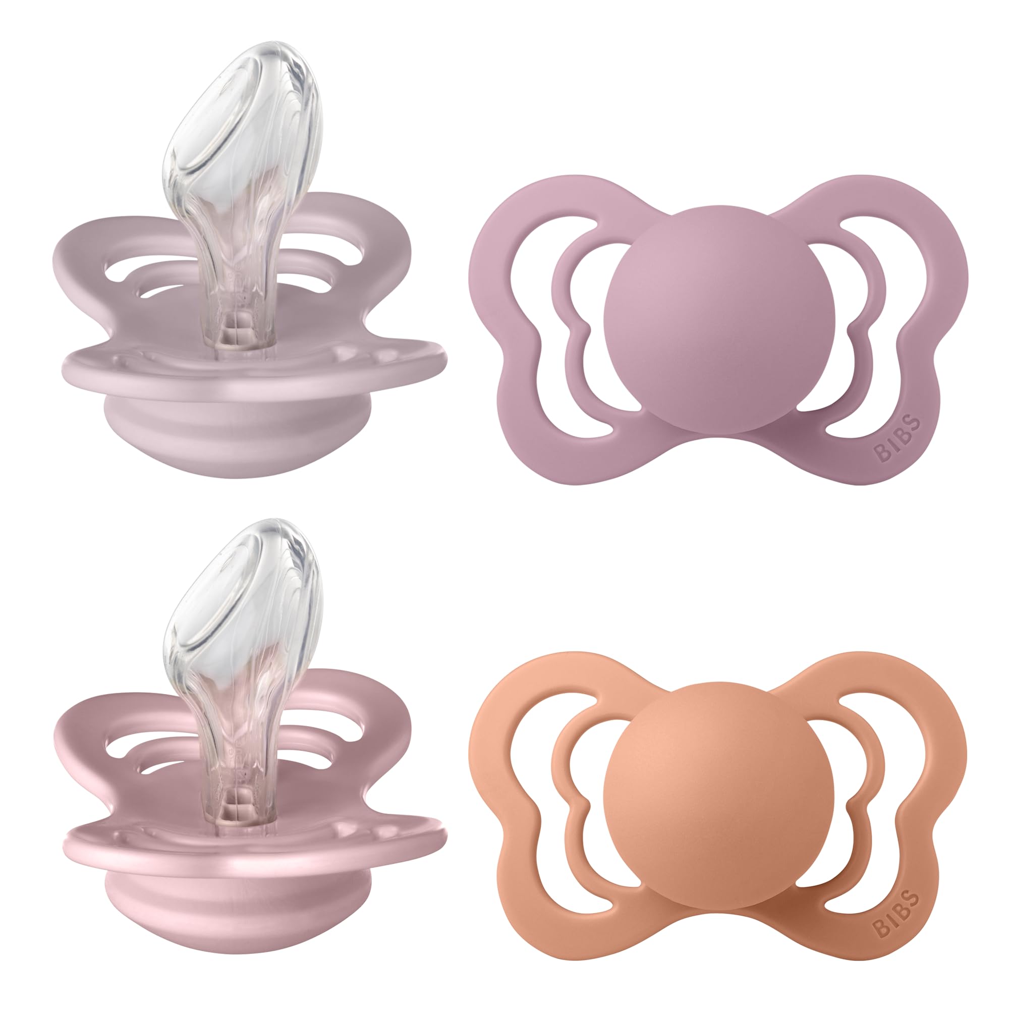 BIBS Couture Soother 4-Pack, BPA Free Dummy Pacifier, Orthodontic Nipple. Silicone, Size 2 (6-18 Months), Heather Mix