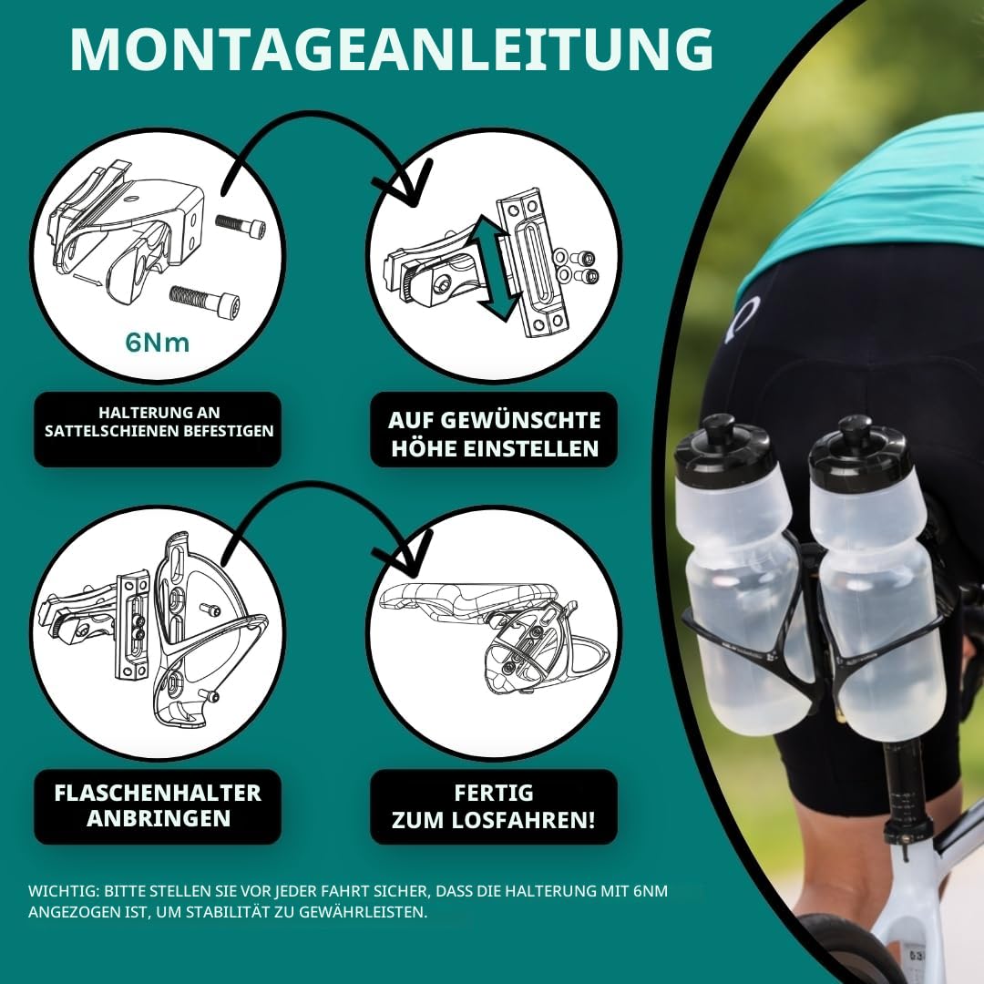 VeloChampion Universal Fahrrad-Flaschenhalter | Hinter Sattel Hydrationshalter für Triathlon & Rennrad | Für 1–2 Flaschen 750ml & CO2 | Passend Sattelstreben 50–80 mm (Premium, Aluminium, Schwarz)