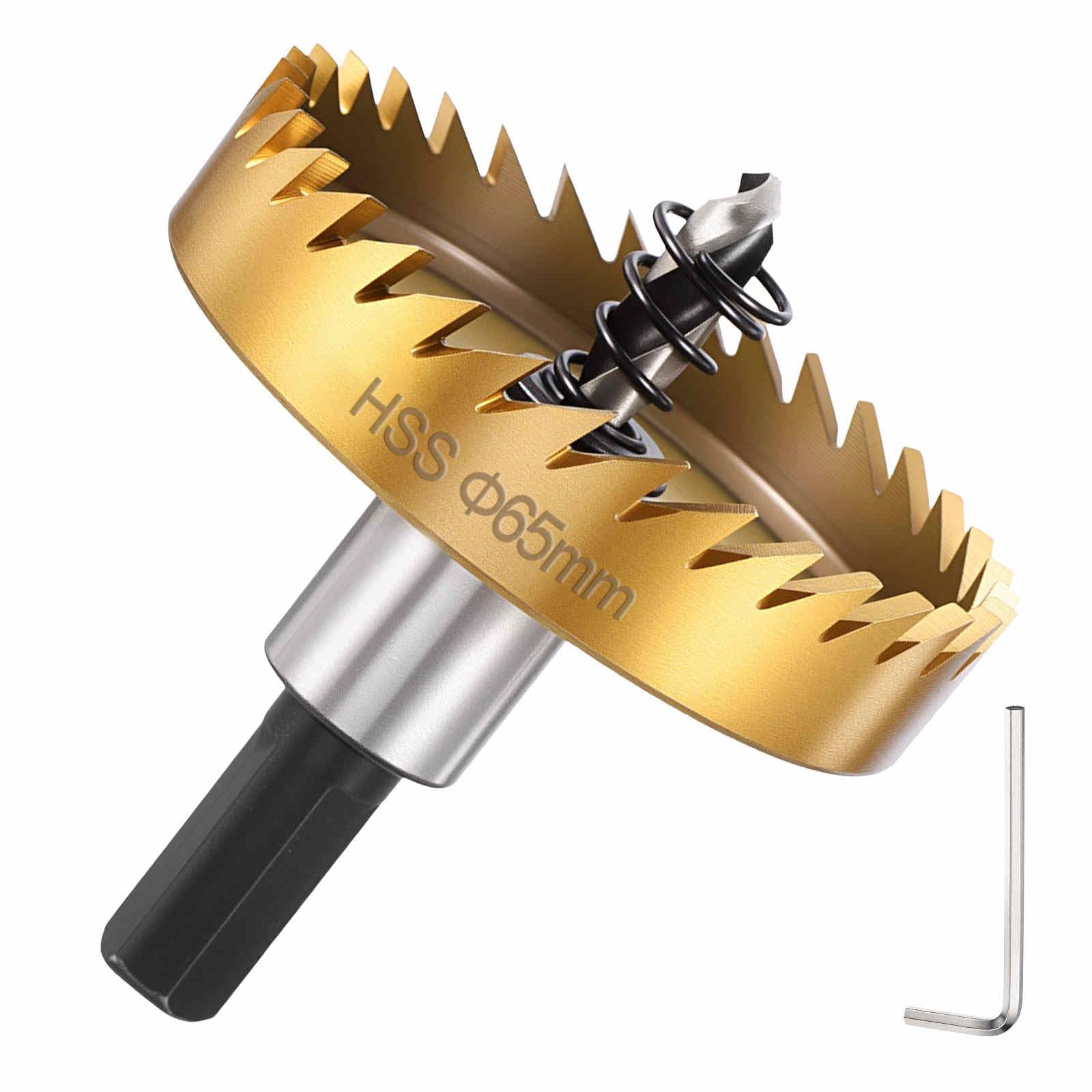 DTGN 2-9/16" Hole Saw 4341 High Speed Steel - 65mm Hole Cutter - Good for Thin Metal/PVC/Acrylic/Plastic/Wood Board - Gold