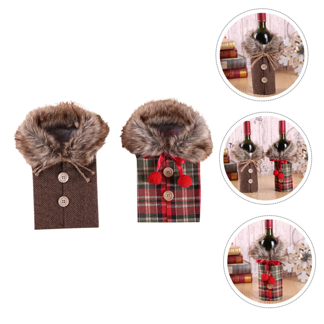 2 Pièces Housse de Bouteille Vin Noël Résistant avec Décoration Festive pour Fête et Cadeau
