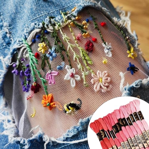 Image of 12 Skeins 105 Yards 6 Strands Pink Embroidery Floss Cord Friendship Bracelet String Threads Variegated Gradient Bulk Cross Stitch Thread Yarn Set for Sewing Making Knitting Craft DIY Supply