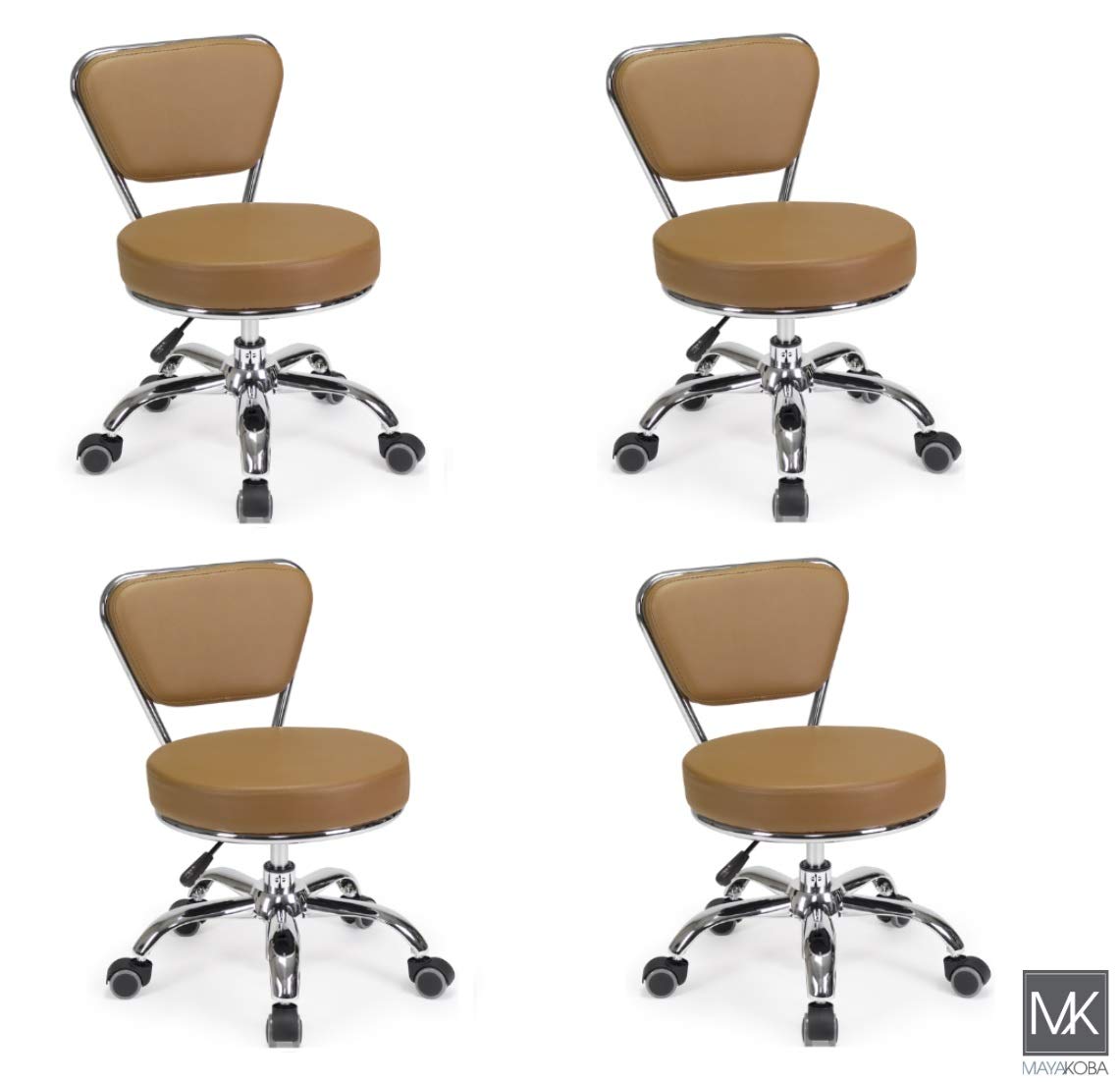 Set of 4 Dayton Pedicure Stool (Cappuccino) Pneumatic, Adjustable Height, Perfect for Nail Salon, Pedicure spa