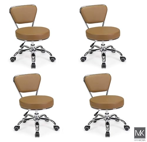 Miniatura 1 de Juego de 4 taburetes de pedicura Dayton (capuchino) neumáticos, altura ajustable, perfecto para salón de uñas, pedicura spa