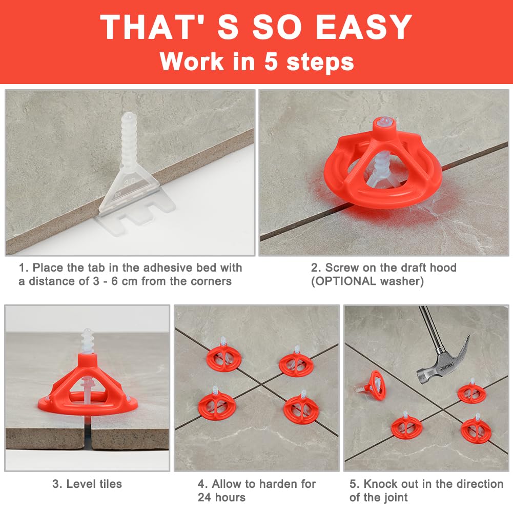Flintronic Tile Leveling System 3mm, 100PCS Resuable Screw Hat with 100PCS 3mm Tile Leveling Spiral Base - Image 4