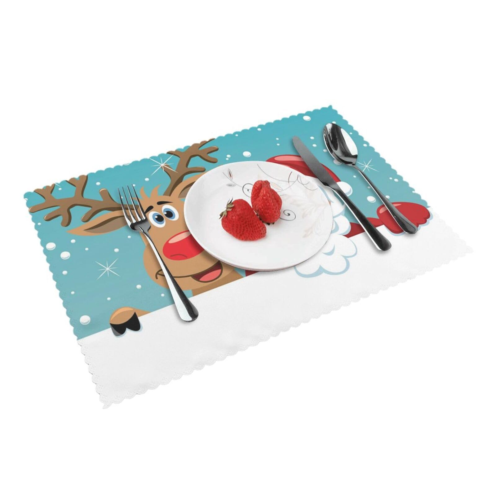 Sant Claus Deer Printed Placemats Set of 4 PCS Washable Placemat for Kitchen Table Heat-resistant Table Mats 45x30 CM