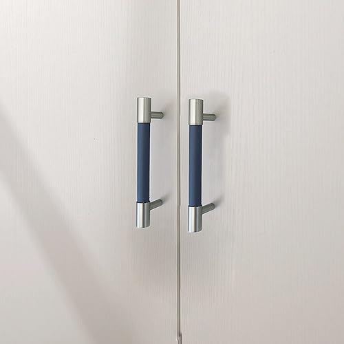 Miniatura 8 de LBFEEL Tirador de cuero azul para armario, pomos de acero cepillado, accesorios modernos para muebles (perilla redonda)
