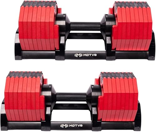 Decabell 580 - Mancuernas ajustables Motv8 Decabell de 580, 5 libras - 80 libras, mancuernas ajustables estilo Nuobell para hombres y mujeres,