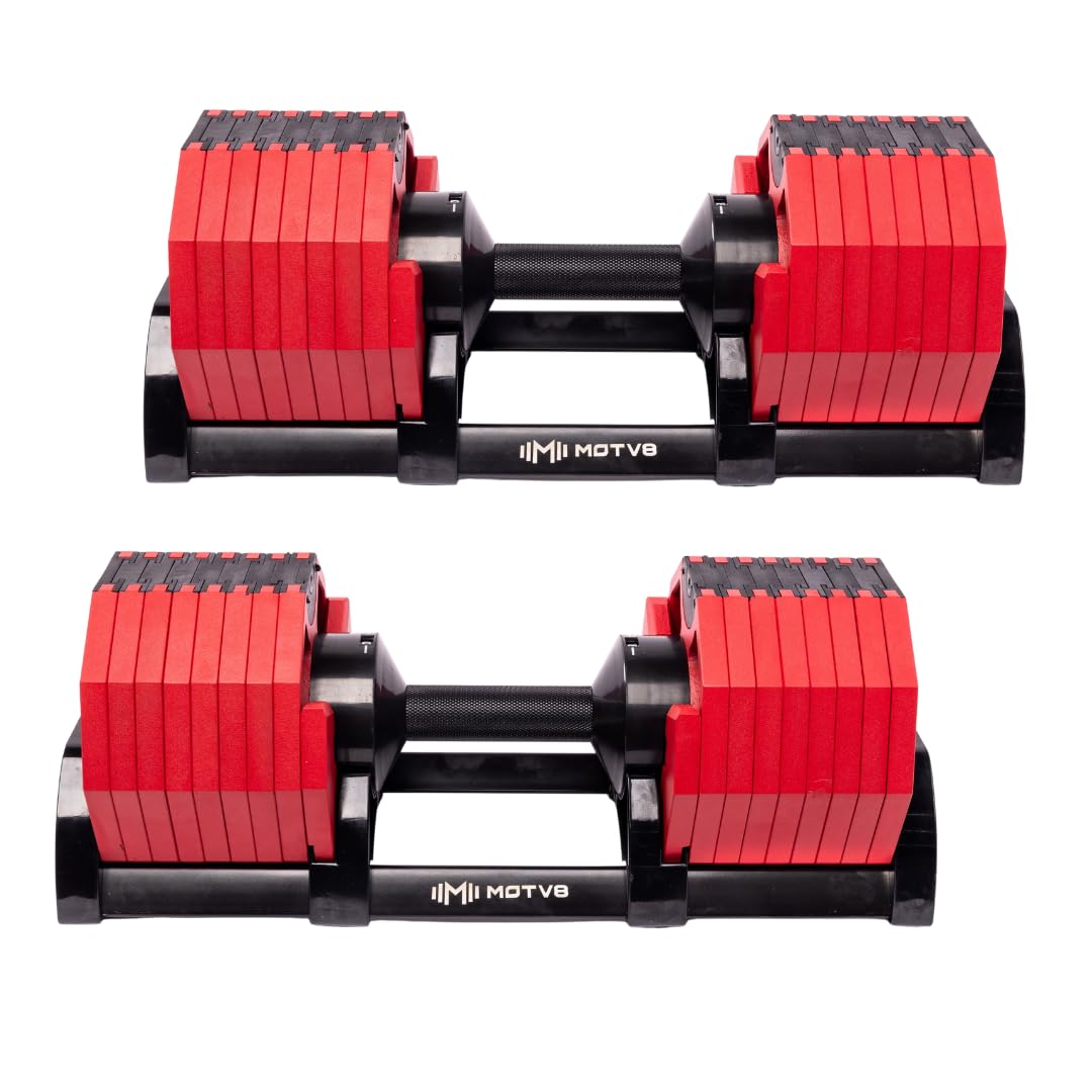 Decabell 580 Adjustable Dumbbells - Motv8 Decabell 580s 5lbs - 80lbs Adjustable Free Weight Nuobell Style Dumbbell for