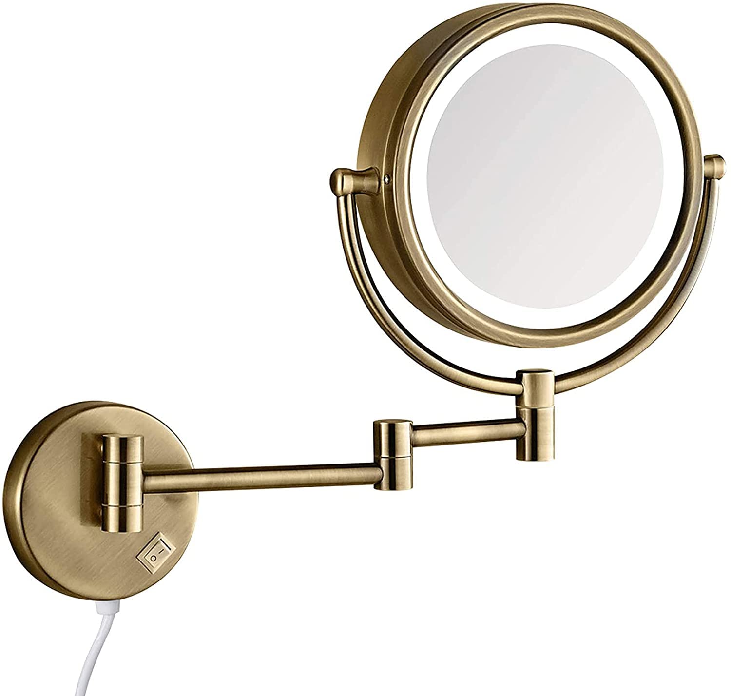 Miroir de maquillage mural LED 8,5 pouces grossissant 7X bronze pour salle de bain