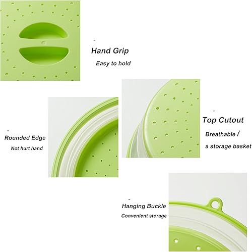 Miniatura 7 de Paquete de 2 tapas plegables mejoradas para microondas, 10.5 pulgadas con agujero de gancho, cubierta plegable ventilada para placa de microondas,