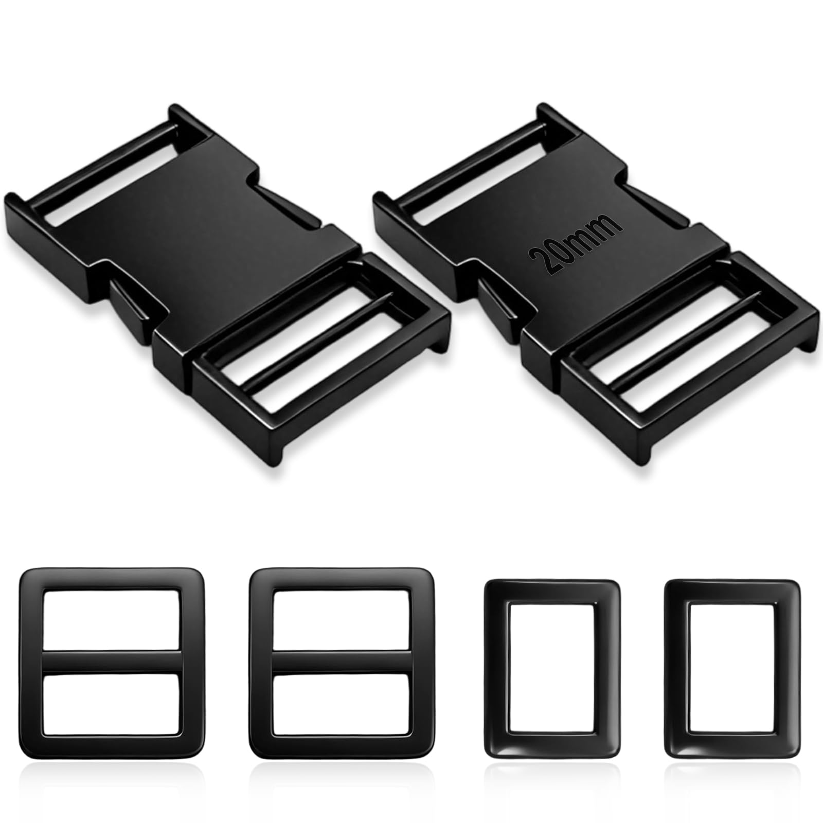 TIANLIN 2-Piece Metal Buckle 20mm Black, Click Closure Made of Zinc Alloy, Buckles and Fasteners with Adjustable Accessories, for Bags, Backpacks, Shoulder Bags โ image 1