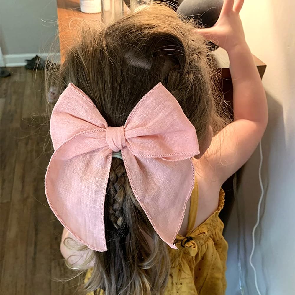 Pack of 4 Gorgeous Fable Bow Hair Clips for Girls Women Linen Hair Bow Alligator Clips Toddler Baby Mom Young Girl Hair Accessories (Pink/Rose) - Image 3