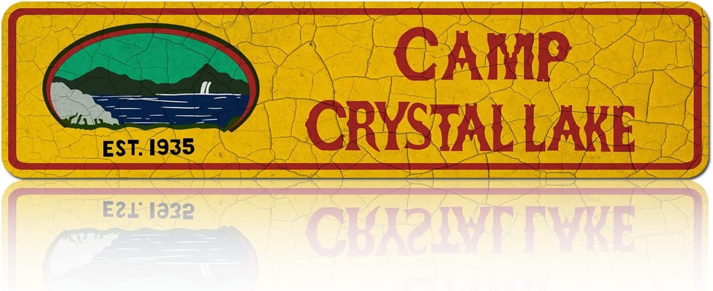 Ingzzaac Camp Crystal Lake Sign Vintage Slim Tin Sign Room Bar Garage Man Cave Restaurant Shop Office Home Novelty Wall Art Gift 4×16 Inch