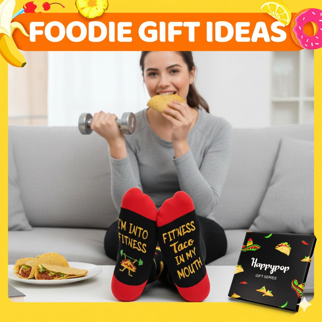 HAPPYPOP Food Socks for Men Women - Taco Bacon Egg Socks, Taco Bacon Food Lovers Gifts