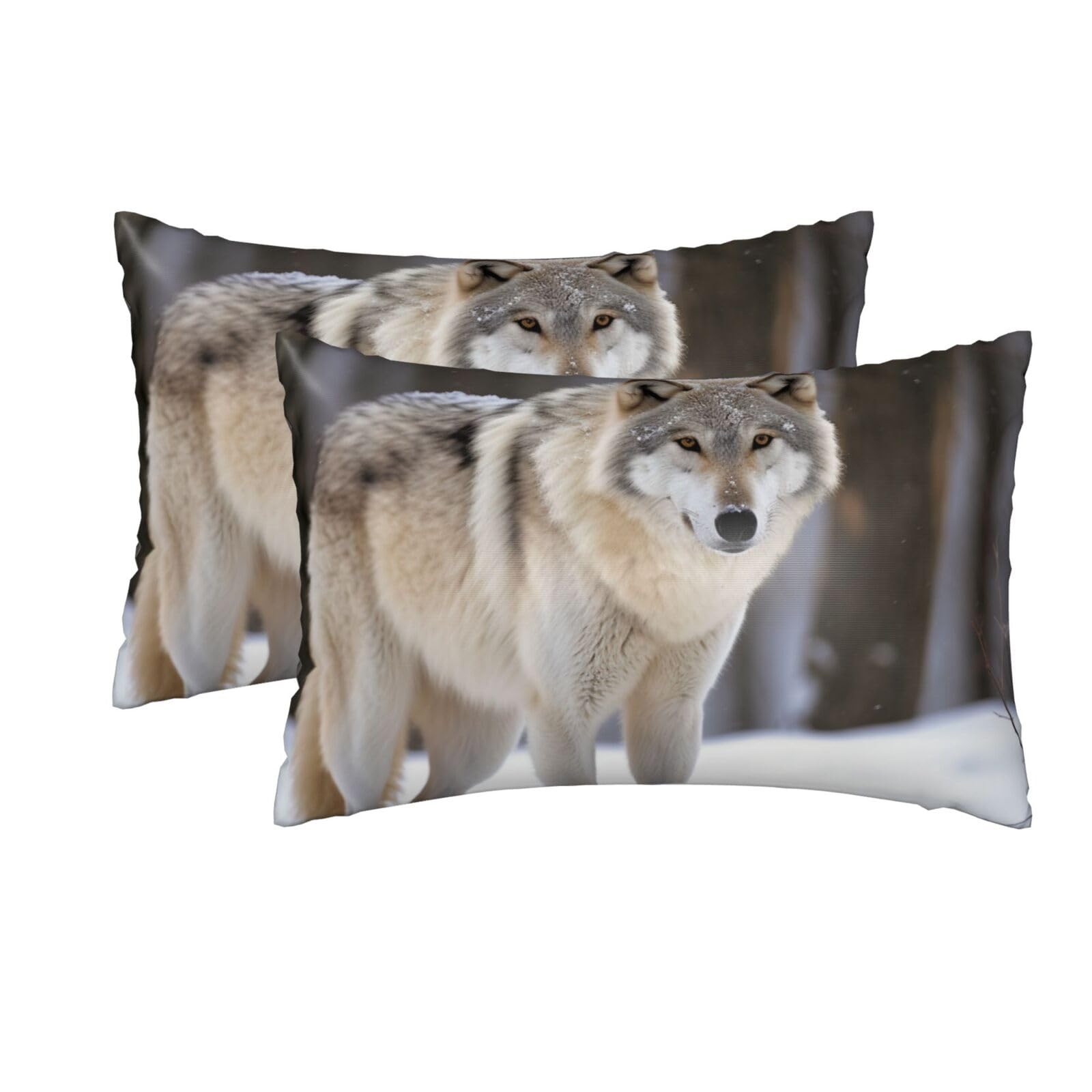 2 Pack Queen Silk Pillow Cases with Hidden Zipper, Luxury Soft Satin Pillow Covers for Hair and Skin, Wolf in the Snow Pillowcases 20"x30" Bed Pillow Protectors Cover for Sleeping Gifts