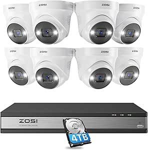ZOSI 16CH 4K PoE Security Camera System,8X 5MP Outdoor Indoor PoE Cameras with 2-Way Audio,Person Vehicle Detection,Color Night Vision,16Channel 8MP NVR with 4TB HDD for Home Business 24/7 Recording asin的图片
