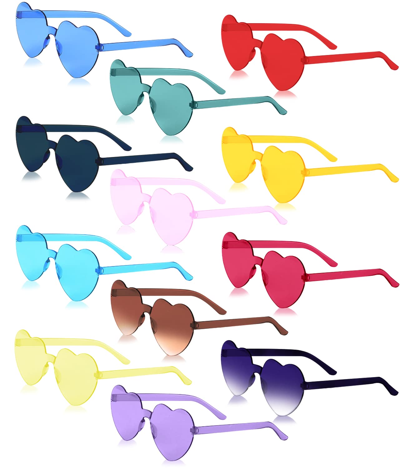 Jissta 12 Pares Gafas de Corazón,gafas sin bordes, para niños y adultos,Hippy Gafas de Sol, Corazón Gafas sin Bordes,Gafas de Fiesta de Color,para Navidad Hippie Carnaval Disfraces Cosplay Cumpleaños