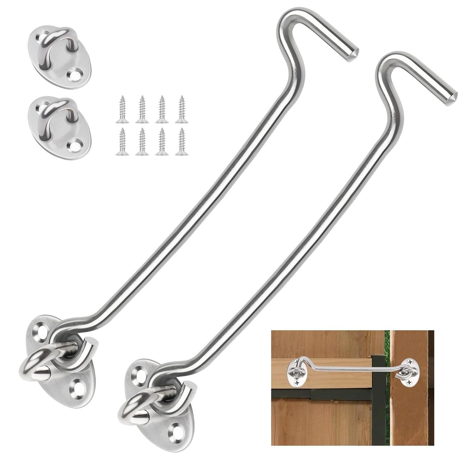 AMONENZ Pack of 2 storm hooks with eyelets, 25 cm hook with eyelet, storm hooks for garden locks, garage doors, fences, barn doors, garden gate latches