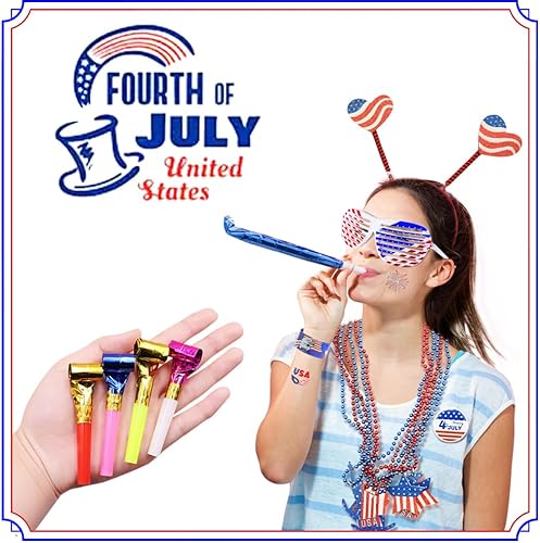 Miniatura 4 de UMEELR 126 piezas de suministros patrióticos para fiestas, accesorios del 4 de julio con gafas, collares, banderas, pulseras y diademas para