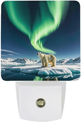 Night Light Plug Into Wall with Dusk to Dawn Sensor 0.5w Modern LED Northern Lights Polar Bear Plug in Night Lamp Warm White Glow Nightlight for Bedroom Hallway Stairs Corridor