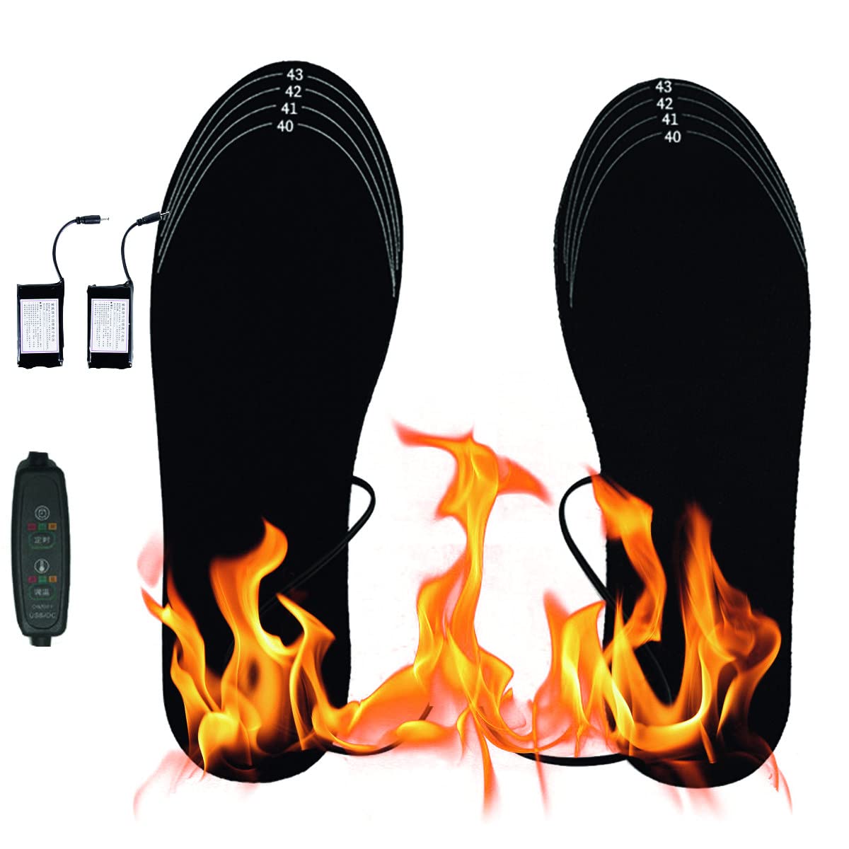 Electric Heated Foot Insole, Heating Insoles, Electric Heated Insole Foot Warming 4000mah Soft Size Line with Remote Control for Skiing for Winter,L