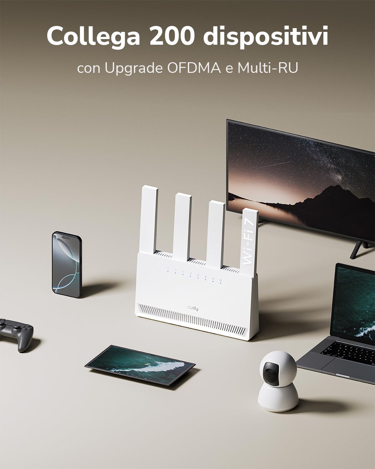 Router Cudy Dual Band BE3600 Wi-Fi 7 WR3600E 4 porte Gigabit, Quad Core 2.0 GHz, 4 antenne client e server VPN, supporto Cudy Mesh e APP, Cloud Control