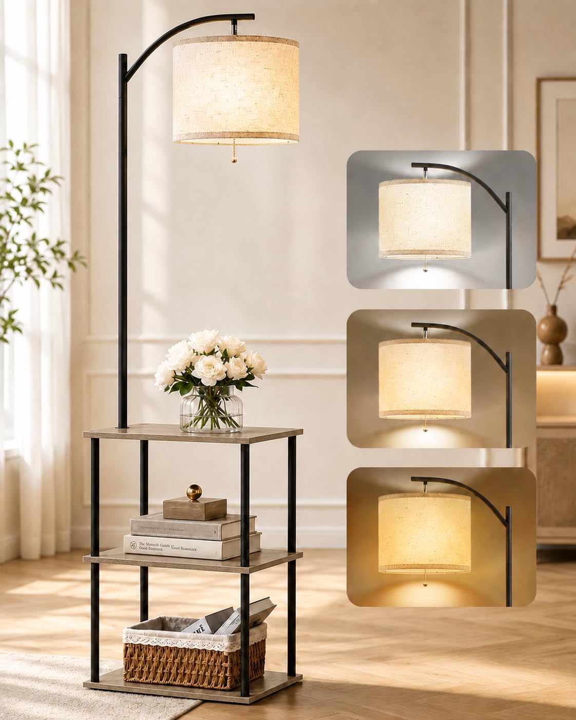  Floor Lamp with Table, Side Table for Living Room, 3 CCT 9W LED Bulb thumbnail