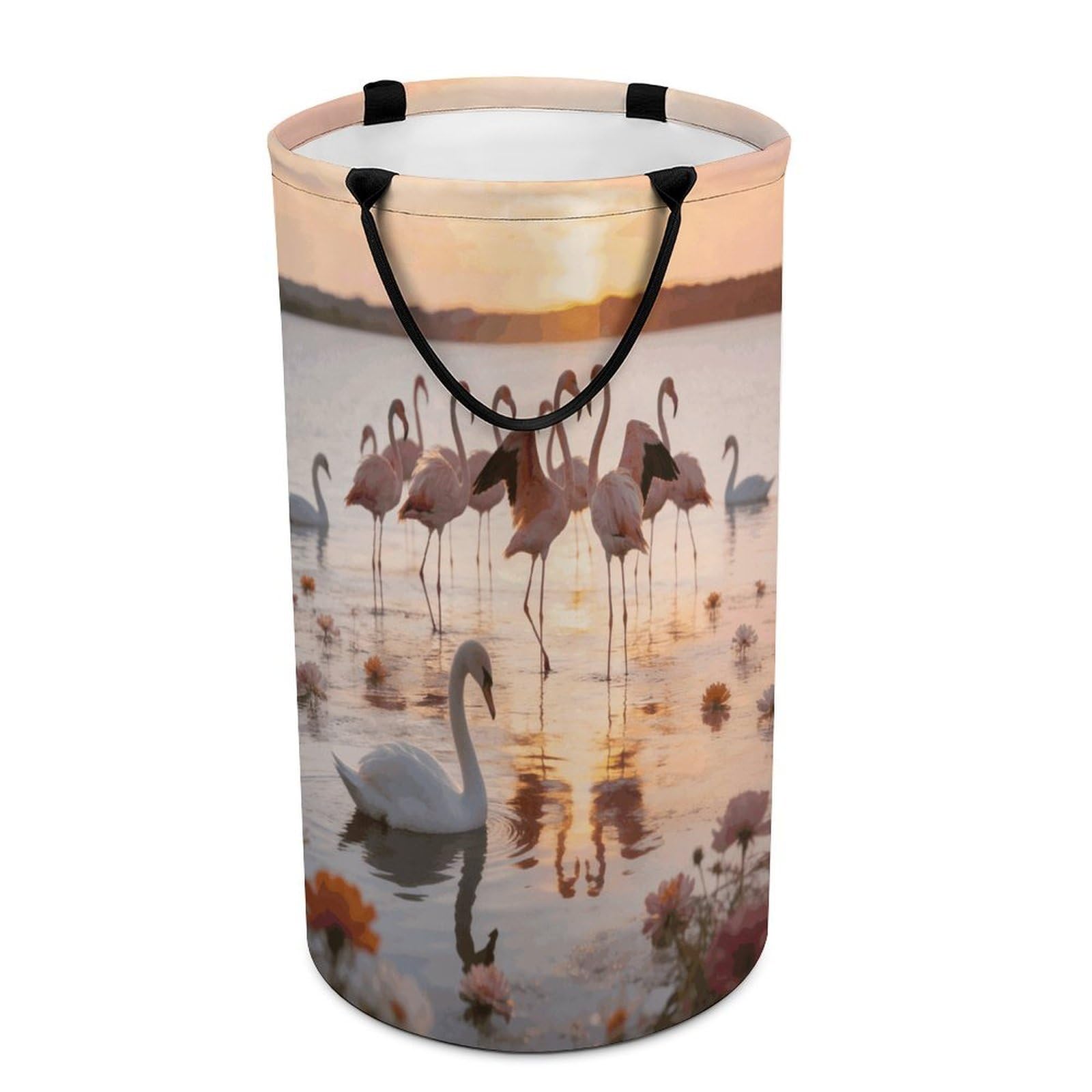 Flamingos Laundry Hamper 86L Waterproof Collapsible Clothes Basket with Double Handles Freestanding Foldable Laundry Basket Large Clothes Hamper for Bathroom
