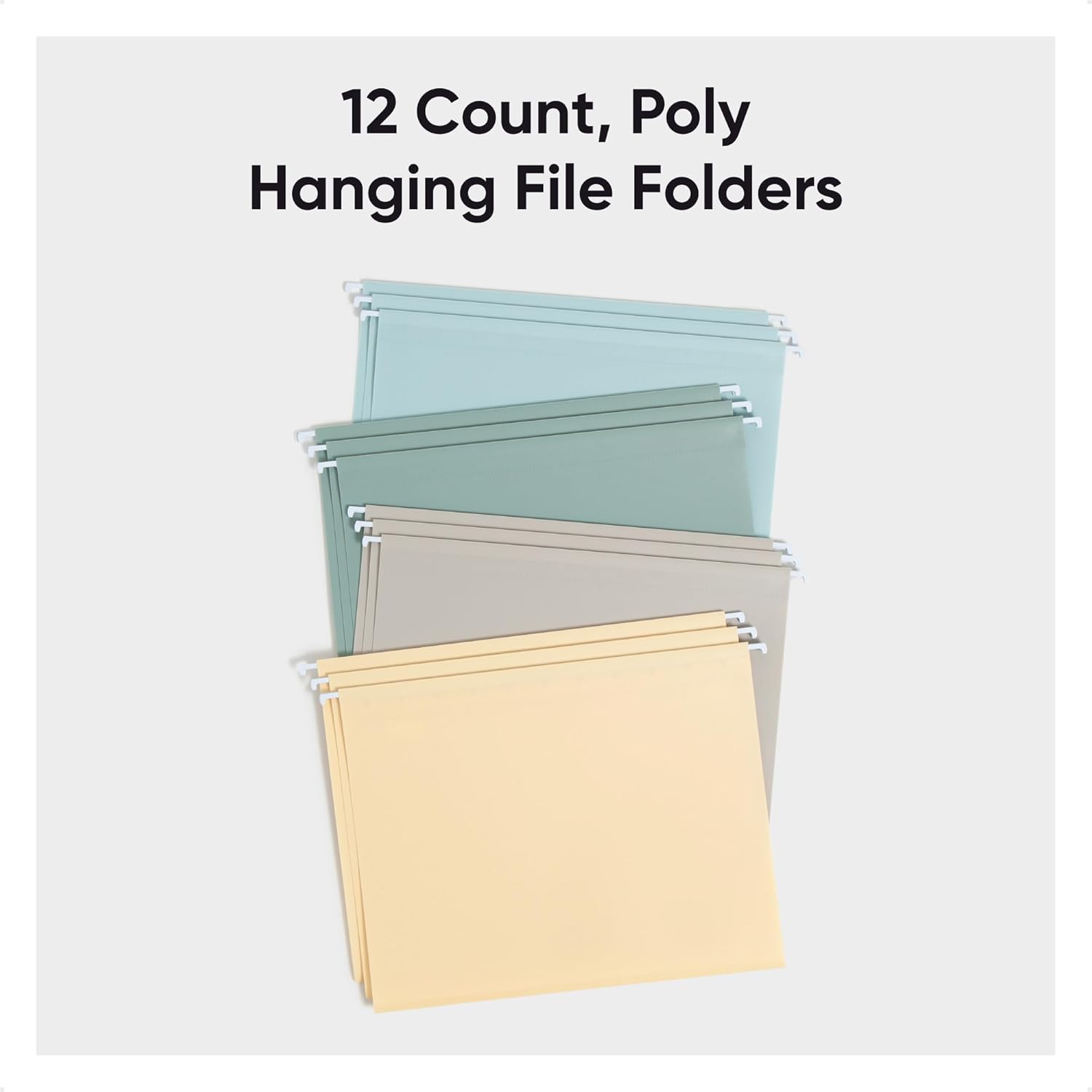 Smead Poly Plastic Hanging File Folders for Documents with Tabs, Letter Size, 0.5 Inch Expansion, File Cabinet Organizer for Filing Cabinets, Assorted Twilight Colors, 12 Pack, Office Supplies (10522)