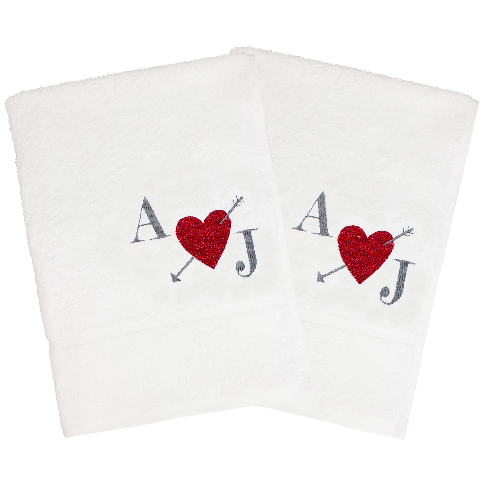 Teddyts White, Red, Grey Personalised Wedding Couples Initials White Hand Towel Gift Set